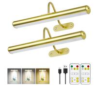 Lot de 2 appliques murales rechargeables 5 000 mAh avec contrôleur, couleurs chaudes/natures/froides, intensité variable, 400 lm entièrement en métal, pour galerie de photos, portrait, doré