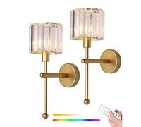 Lot de 2 Appliques murales Rechargeables à Piles, sans Fil, en Verre Cristal, avec télécommandes et variateur, pour Salle de Bain, Salon, Chambre à Coucher
