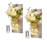 Lot De 2 Appliques Murales Rustiques En Forme De Bocaux Mason, Avec Guirlande Lumineuse Et Télécommande.