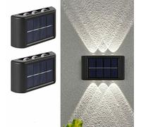 Lot de 2 Appliques murales solaires de Jardin, 6 LED, étanches, pour clôture, éclairage vers Le Haut et vers Le Bas, avec capteur de lumière.