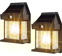 Lot de 2 appliques murales solaires d'extérieur en tungstène sans fil avec détecteur de mouvement IP65, éclairage de sécurité solaire extérieur pour terrasse, cour (2 pièces, noir)