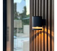 Lot de 2 Appliques Murales Solaires Gris Foncé HELIO - Design Cylindrique Moderne, LED à Lumière Blanc Chaud, Étanches et Idéales pour Jardin, Terrasse et Extérieur