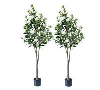 Lot de 2 Arbre Artificiel,Plantes Artificielles de Camélia, Blanc réaliste, 150cm Arbre à Fleurs , Plante Florale en Pot