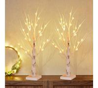 Lot de 2 Arbre Lumineux LED, 60cm/2ft Lumières de Bouleau avec 24 LEDs Lumières d'arbre de Noël,USB/Batterie Arbre Lumineux en Bouleau Blanc Chau,Branches Réglables pour Fête,Pâques,Décoration de Noël