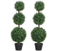 HOMCOM Lot de 2 Arbres artificiels 101,6 cm Plantes artificielles PE 3 Boules de buis topiaires Fausse Plante Vert avec Pot en Plastique rempli de Ciment décoration intérieure et extérieure