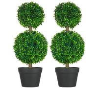 Lot de 2 arbres buis artificiel double boules avec tronc et pot inclus - H.60 cm PE vert