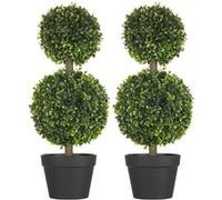 Lot de 2 arbres buis artificiel double boules avec tronc et pot inclus - H.60 cm PE vert Vert G