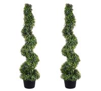 Lot de 2 arbres topiaires artificiels en buis artificiels en spirale de 1,2 m de haut (2 pièces) pour toute l'année avec feuilles remplaçables pour décoration/intérieur/porche/jardin