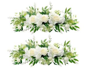 Lot de 2 arches de roses blanches artificielles décoratives, arrangement floral, arche de mariage, décoration florale pour rideaux transparents, porte, fête de mariage, décoration murale (blanc)