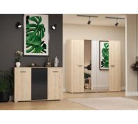 lot de 2 armoires à portes battantes BARI 200cm Commode BARI 2D4S 135cm San Remo sable/noir