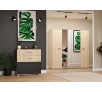 lot de 2 armoires à portes battantes BARI 200cm Commode BARI 90cm 4S San Remo sable/noir