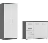 lot de 2 armoires à portes coulissantes Armoire avec miroir 150cm OMEGA 2D avec commode 135cm FRIDA 01 Gris/Blanc
