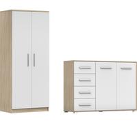 lot de 2 armoires à portes coulissantes Armoire avec miroir 150cm OMEGA 2D avec commode 135cm FRIDA 01 Sonoma/blanc