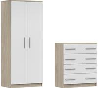 lot de 2 armoires à portes coulissantes Armoire avec miroir 150cm OMEGA 2D avec commode FRIDA 02 90 4S Sonoma/blanc