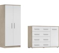 lot de 2 armoires à portes coulissantes Armoire avec miroir 150cm OMEGA 2D avec commode FRIDA 90 1D4S Sonoma/blanc