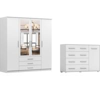 lot de 2 armoires à portes coulissantes Armoire avec miroirs blanc/blanc 200cm Szantal avec commode 135cm FRIDA 01