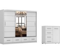 lot de 2 armoires à portes coulissantes Armoire FLORENCE 250cm avec miroir avec commode 90cm FRIDA 01 MINI BLANC/BLANC