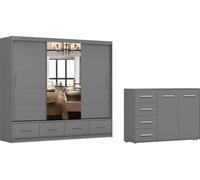lot de 2 armoires à portes coulissantes Armoire FLORENCE 250cm avec miroir et FRIDA 01 2D4S, largeur : 135 cm, Couleur : GRIS/GRAU