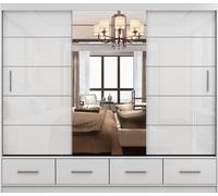 lot de 2 armoires à portes coulissantes Armoire FLORENCE 250cm avec miroir et FRIDA 01 2D4S, largeur : 135 cm, couleur : BLANC/BLANC