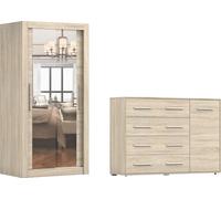 lot de 2 armoires à portes coulissantes Armoire MILAN 100cm avec miroir et FRIDA 01 2D4S 01, largeur : 135 cm, couleur : SONOMA/SONOMA