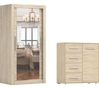 lot de 2 armoires à portes coulissantes Armoire MILAN 100cm avec miroir et FRIDA 01 MINI 1D4S, largeur : 135 cm, couleur : SONOMA/SONOMA