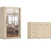 lot de 2 armoires à portes coulissantes Armoire MILAN 120cm avec miroir et FRIDA Frida 01 2D4S , Largeur : 135cm, Couleur : SONOMA/SONOMA