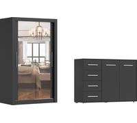 lot de 2 armoires à portes coulissantes Armoire MILAN 120cm avec miroir et FRIDA Frida 01 2D4S , Largeur : 135cm, Couleur : NOIR/SCHWARZ