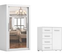 lot de 2 armoires à portes coulissantes Armoire MILAN 120cm avec miroir et FRIDA Frida 01 , largeur : 90 cm, couleur : BLANC/BLANC