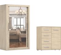 lot de 2 armoires à portes coulissantes Armoire MILAN 120cm avec miroir et FRIDA Frida 01 Mini, largeur : 90 cm, Couleur : SONOMA/SONOMA