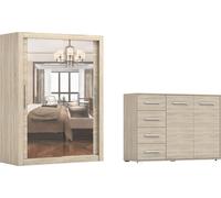 lot de 2 armoires à portes coulissantes Armoire MILAN 150cm avec miroir et FRIDA 01 2D4S , largeur : 135 cm, couleur SONOMA/SONOMA
