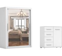 lot de 2 armoires à portes coulissantes Armoire MILAN 150cm avec miroir et FRIDA Frida 01 , largeur : 90 cm, couleur : BLANC/BLANC