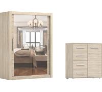 lot de 2 armoires à portes coulissantes Armoire MILAN 150cm avec miroir et FRIDA Frida 01 , Largeur : 90 cm, Couleur : SONOMA/SONOMA