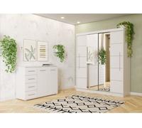 lot de 2 armoires à portes coulissantes avec deux miroirs et moulures Blanc/Blanc TORINO III Commode FRIDA 01