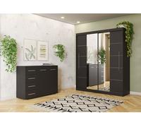 lot de 2 armoires à portes coulissantes avec deux miroirs et moulures Noir/noir TORINO III Commode FRIDA 01