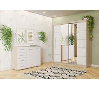 lot de 2 armoires à portes coulissantes TORINO III Commode FRIDA 01 Sonoma/blanc avec verre et baguettes décoratives