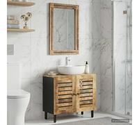 Lot de 2 armoires de salle de bain en bois massif naturel 62 x 33 x 58 cm | bois massif de mangue, miroir plat, boutons en laiton, montage mural peu encombrant, intérieur
