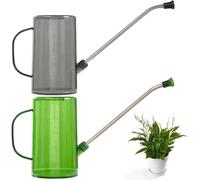Lot de 2 arrosoir cylindriques 1 l - Pour plantes d'intérieur - Avec bec verseur en acier inoxydable - En plastique - Long bec en acier inoxydable - Pour l'intérieur, appartement, maison, bureau,
