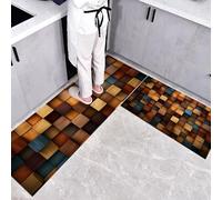 Lot de 2 Art Abstrait Tapis de Cuisine Antidérapants, Lavables,Motif de Bloc de Bois, pour Couloir, Salle à Manger, Entrée et Porte,50x80+50x150cm