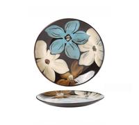 Lot de 2 assiettes à dîner en céramique, plats de service à dessert floral, 21,6 cm, assiette en porcelaine pour salade, steak, apéritif, vaisselle au design coloré pour cuisine (floral, 2pcs)