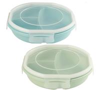 Lot de 2 assiettes à micro-ondes Bento - Design à boucle hermétique - Boîte de rangement séparée avec 3 compartiments sans BPA - Vaisselle pour micro-ondes avec couvercle pour chauffer - Vert + Bleu