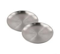 Lot de 2 assiettes de camping en acier inoxydable - Vaisselle essentielle pour salle à manger en extérieur et cuisine - Design empilable (20 x 1,5 cm)