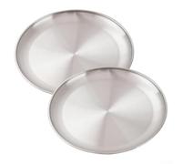 Lot de 2 assiettes de camping en acier inoxydable - Vaisselle essentielle pour salle à manger en extérieur et cuisine - Design empilable (23 x 1,6 cm)