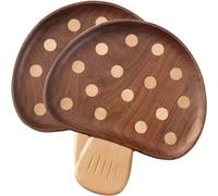 Lot de 2 assiettes en bois en forme de champignon - Assiettes de présentation en bois de formes uniques, jolies assiettes à dîner pour pâtes et plus encore