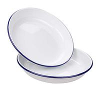 Lot de 2 assiettes en émail Webake 9,5 cm - Pour salade, pâtes, assiettes en émail - Corps blanc avec bord bleu - Plateau de service pour dîner en plein air