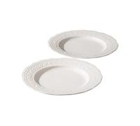 Lot De 2 Assiettes Plates En Céramique Blanche De 25 Cm, Avec Relief, For Pâtes, Steaks Et Desserts. Passe Au Lave-vaisselle.(8 inch)