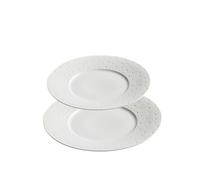 Lot de 2 assiettes plates en céramique en porcelaine gaufrée avec bord doré, vernis très brillant, blanc pur, vaisselle pour steak, restaurant, cuisine à domicile (white 2pcs, 12inch)