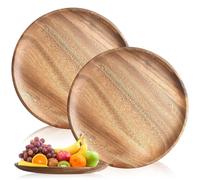 Lot de 2 Assiettes Rondes en Bois d'Acacia de 20 cm - Assiettes de Service Mini - Pour Présentation