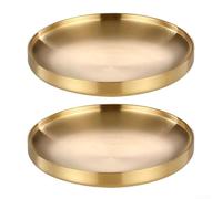 Lot de 2 assiettes rondes résistantes à la chaleur en acier inoxydable pour la préparation des aliments et le service de steak - Idéales pour la cuisine - Doré - 19 cm