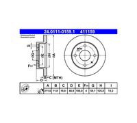 2x Disque de frein ATE 24.0111-0159.1 convient pour DAIHATSU