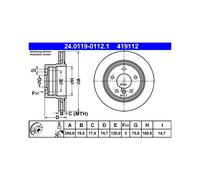 Lot de 2 ATE Disque de frein 24.0119-0112.1 pour BMW